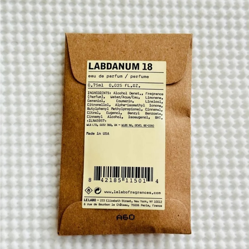2 x Le Labo LABDANUM 18 + PATCHOULI 24 Sealed Samples